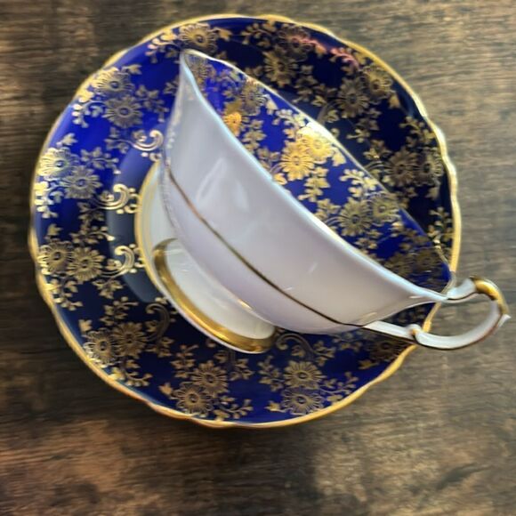 Rare  Vintage Paragon Cup and Saucer Cobalt Blue with Gold Trim - Picture 7 of 11
